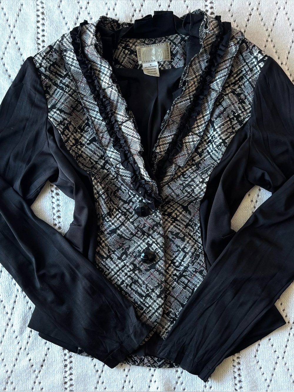Alberto Makali Plaid Blazer Ruffle Trim M